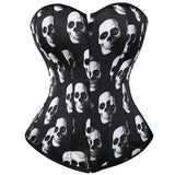 Women's Sexy Skull Overbust Corset Bustier Basque Gothic Showgirl Costumes Plus Size Corselet Lingerie Tops
