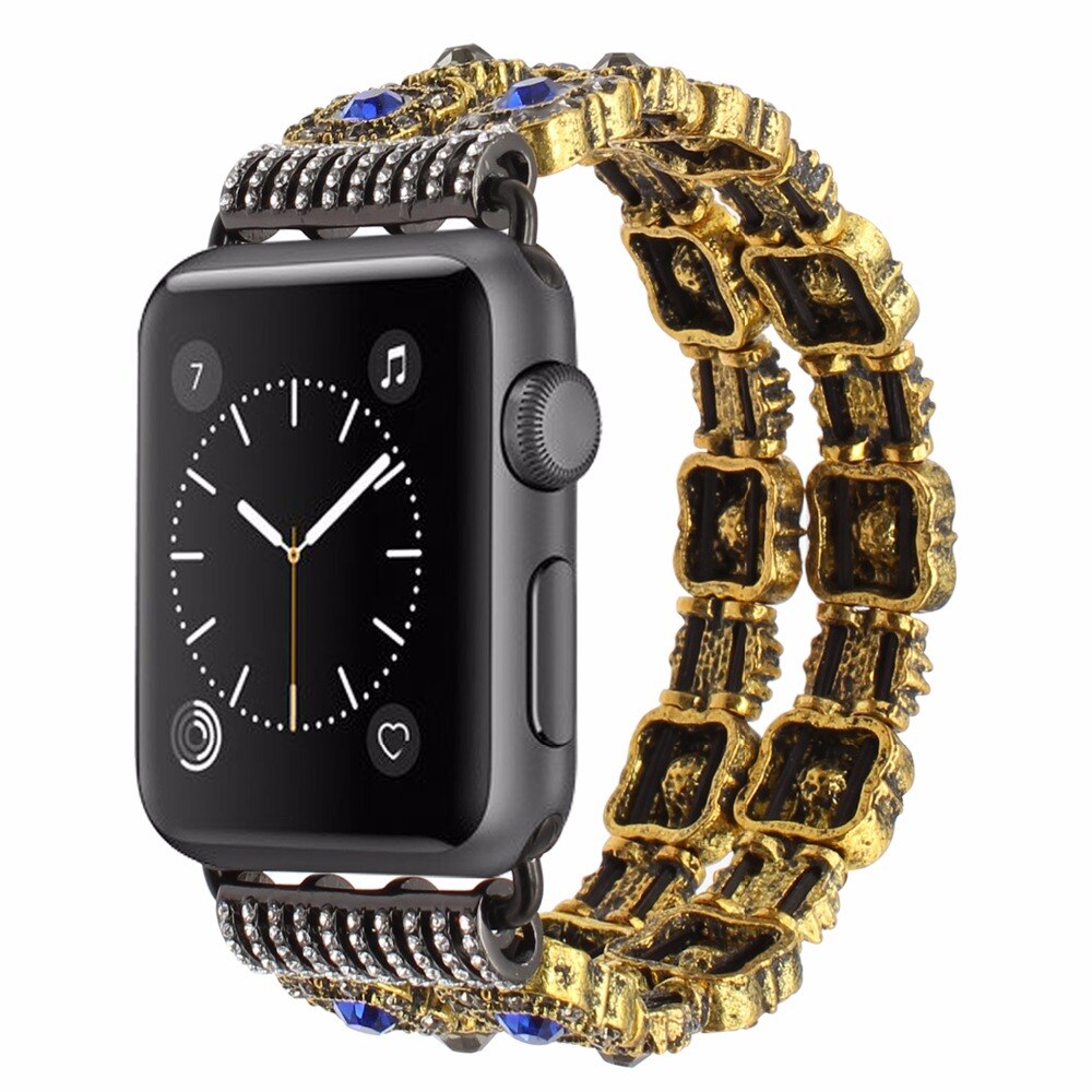 Luxury Agate Bead Watchband for iWatch Apple Watch 38mm 42mm Series 1 2 3 Women Band Flexible Strap Wrist Bracelet with Adapters