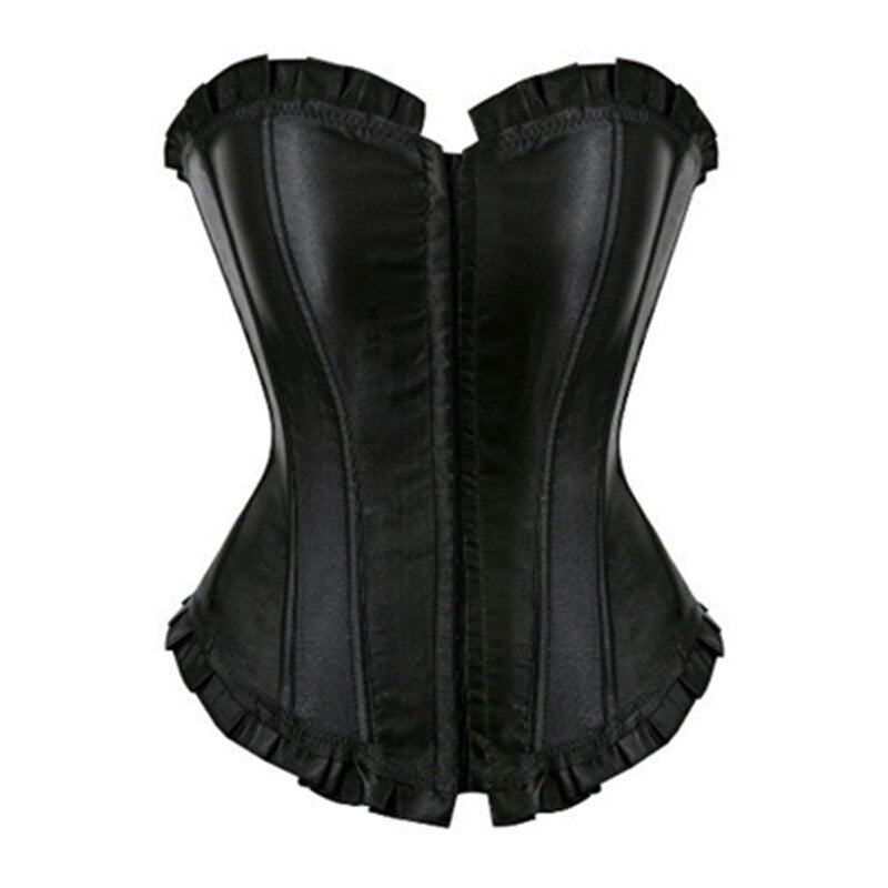 Women Corset Sexy Slim Satin Lace up Boned Overbust Corset and