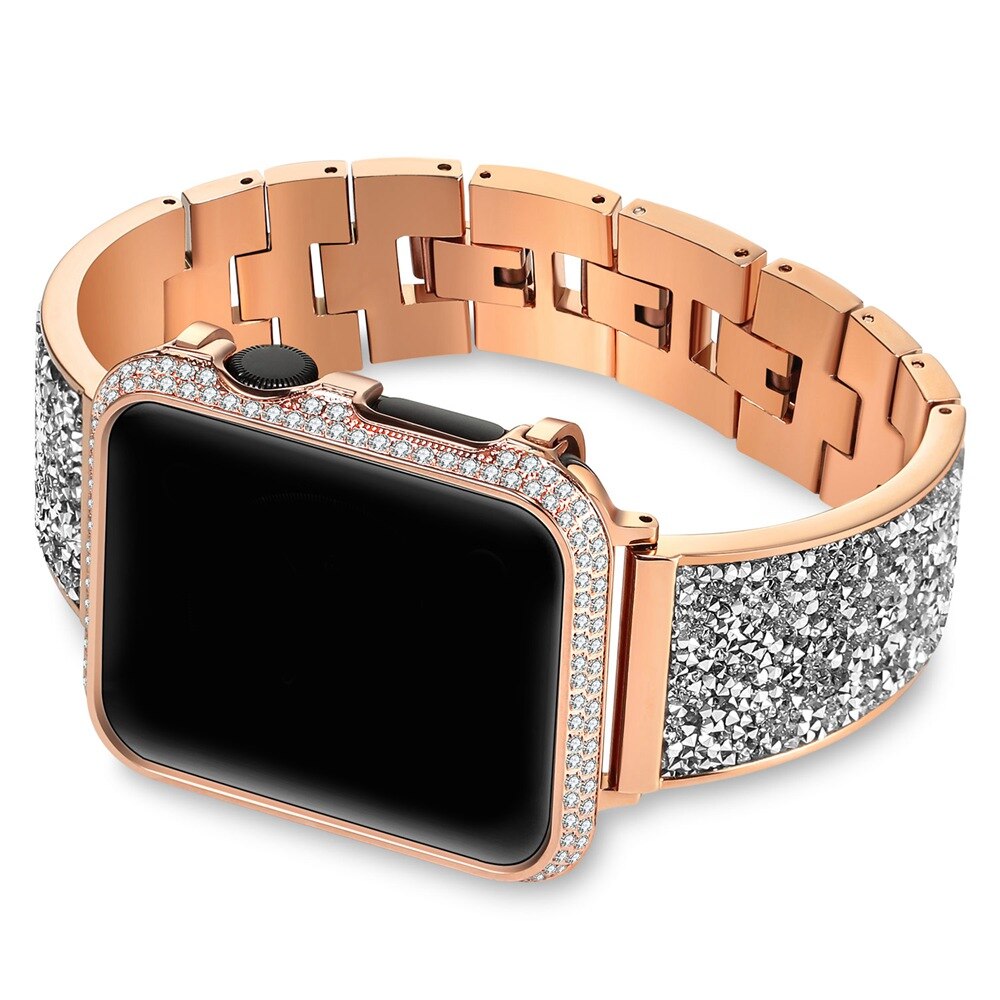 Luxury Diamond Case+strap For Apple Watch band 44mm 40mm 38mm 42mm cover iWatch Series 5 4 3 2 1 Stainless Steel bracelet women