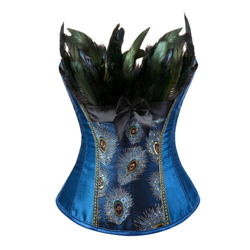 Burlesque Embroidery Peacock Princess Corset showgirl Dance Overbust Corsets Cosplay Feathers Bustier bodyshaper Plus Size S-6XL
