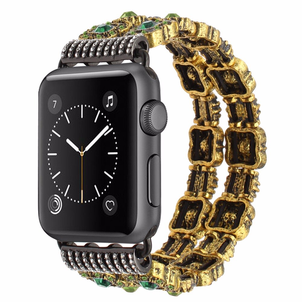 Luxury Agate Bead Watchband for iWatch Apple Watch 38mm 42mm Series 1 2 3 Women Band Flexible Strap Wrist Bracelet with Adapters