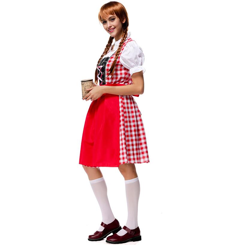 Adult Womens German Beer Girl Costume Fraulein Dirndl Fancy Dress Oktoberfest Maid Costume Halloween Party Outfit
