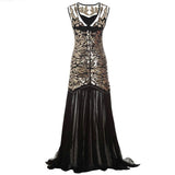 Women's Vintage Evening Dress Gold Sequins Beading Long Evening Party Dress