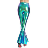 Flare Shiny Trousers Laser Metallic Wetlook Ruffle Wide Leg Pants Retro 70s Disco Hippie Club Trousers Bell Bottoms