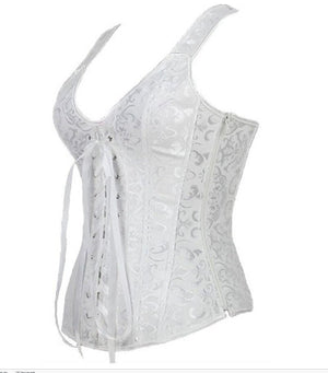 Sexy Lace-up Jacquard Overbust Corset With zipper Shoulder Straps Bustier Corselet Gothic Plus Corset Tops