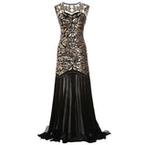 Women's Vintage Evening Dress Gold Sequins Beading Long Evening Party Dress