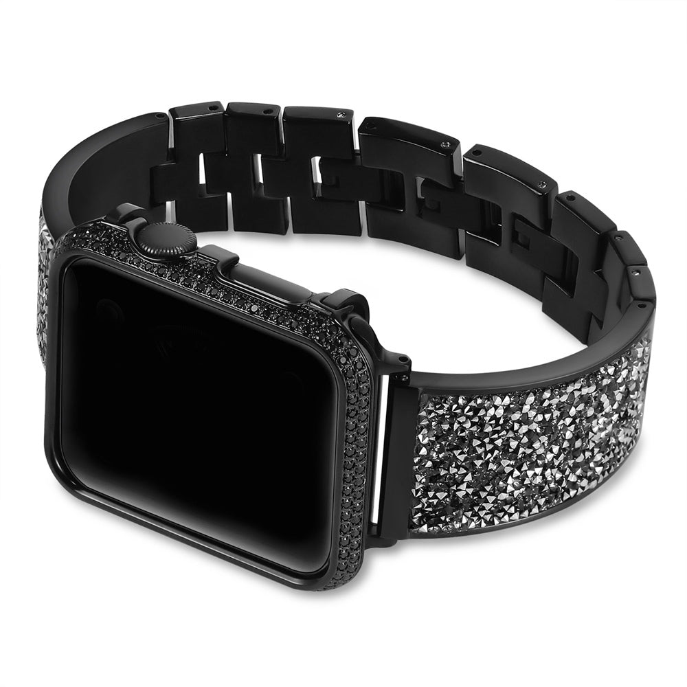 Luxury Diamond Case+strap For Apple Watch band 44mm 40mm 38mm 42mm cover iWatch Series 5 4 3 2 1 Stainless Steel bracelet women