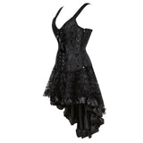 Sexy Brocade Corset with Skirt Straps Lace-up Jacquard Overbust Corset Dress Body Shaper Waist Cincher Bustier Dance Dress