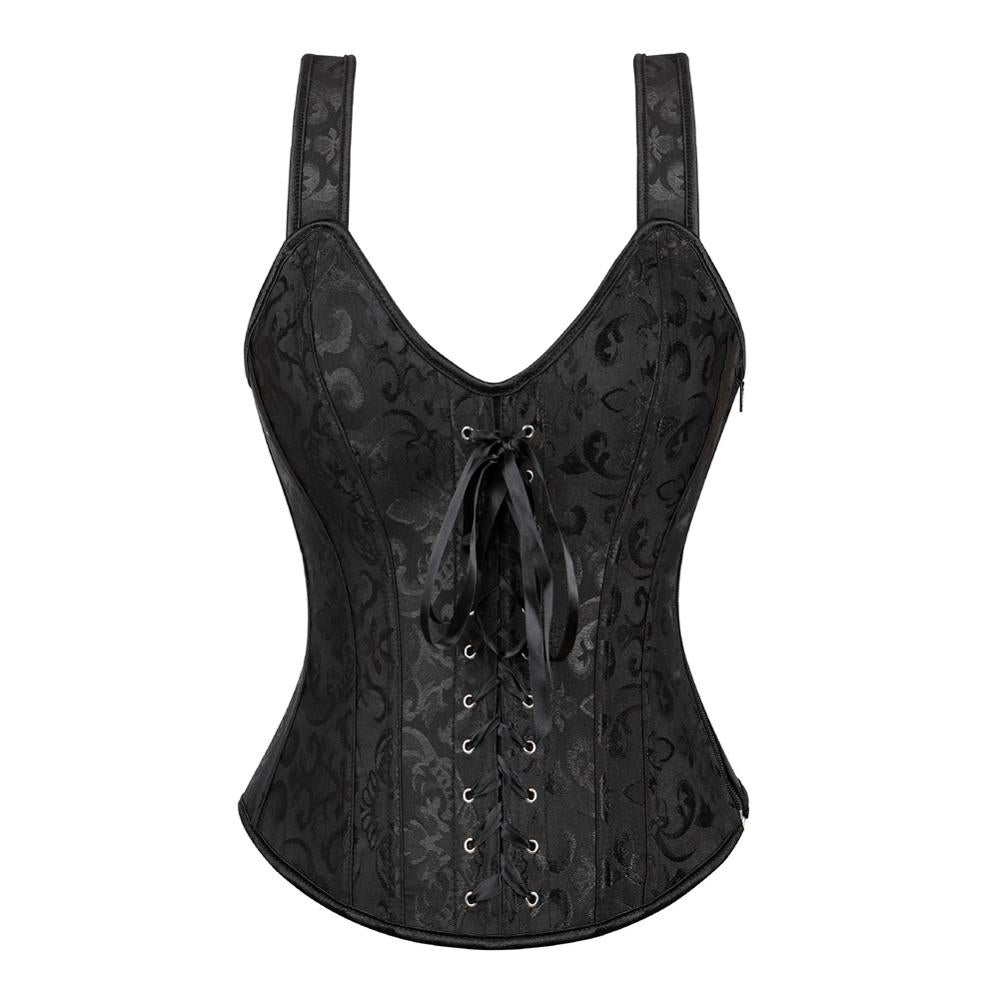 Sexy Brocade Corset with Skirt Straps Lace-up Jacquard Overbust Corset Dress Body Shaper Waist Cincher Bustier Dance Dress