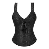 Sexy Brocade Corset with Skirt Straps Lace-up Jacquard Overbust Corset Dress Body Shaper Waist Cincher Bustier Dance Dress