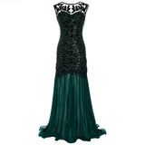 Women's Vintage Evening Dress Gold Sequins Beading Long Evening Party Dress