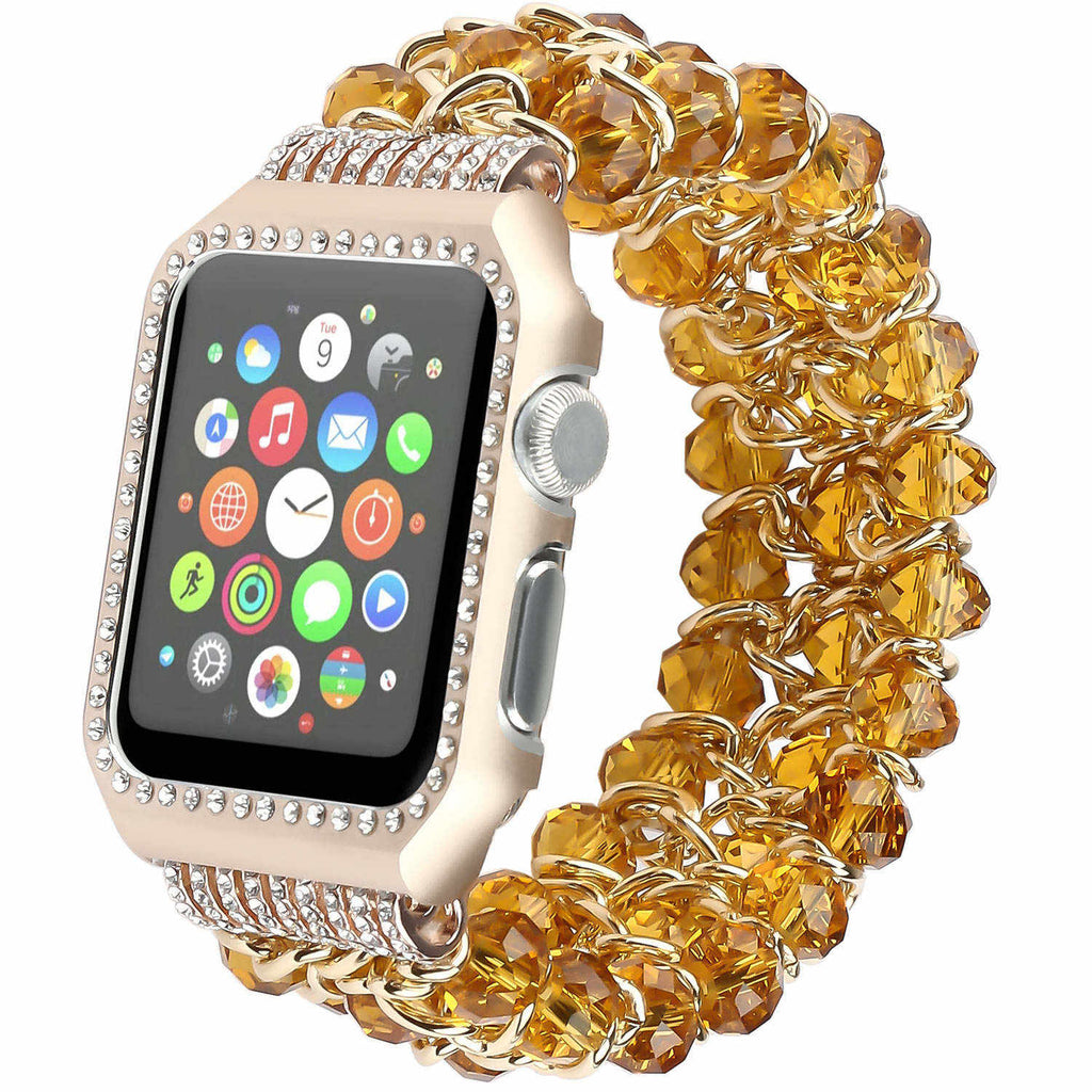 DAHASE Jewel Beads Metal Chain Bracelet for Apple Watch Band 38/42mm Bling Diamond Cover for iWatch Series 1/2/3 Wrist Strap