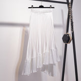 Women High Street Fashion Irregular Elastic High Waist A Line Asymmetrical Midi Pleated Skirt