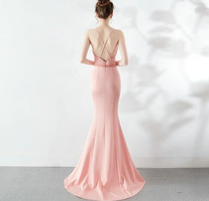 Women's Backless Strap Cross Slit Long Prom Dress Sexy Beads Prom Party Dress