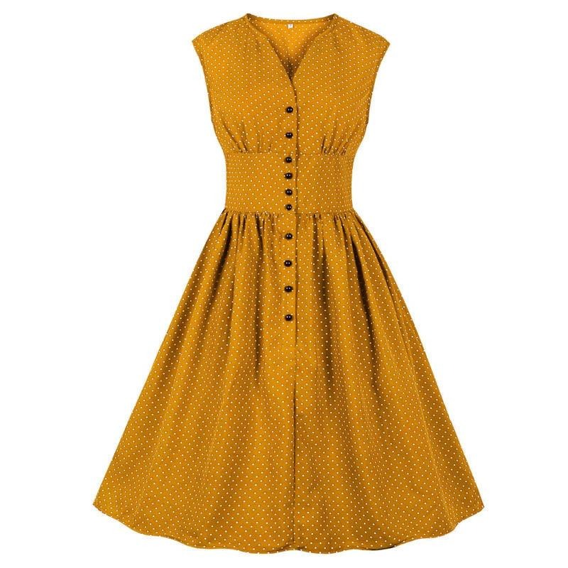 Yellow Single Breasted Sleeveless Polka Dot Casual Thin Fabric V-Neck –  jetechband