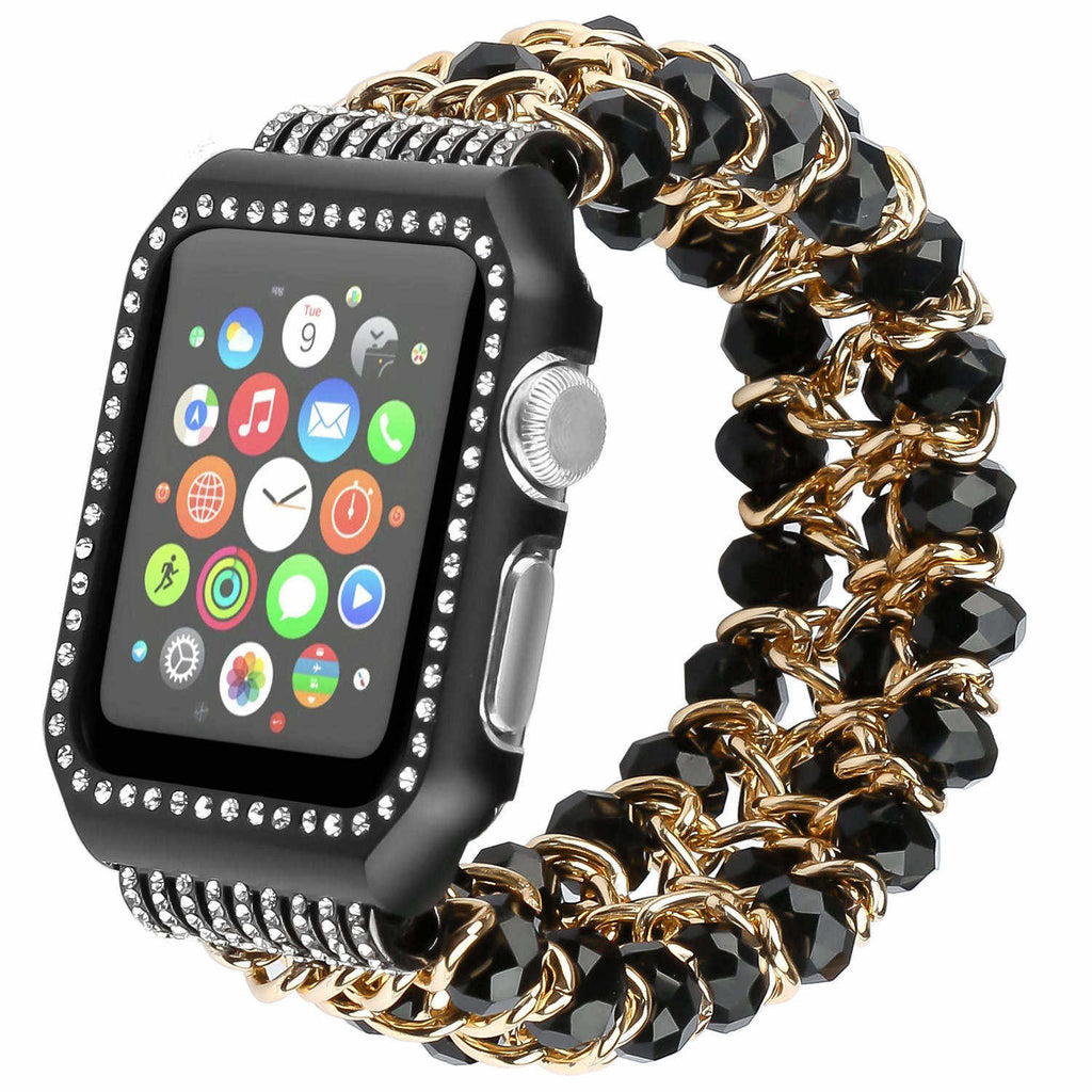 DAHASE Jewel Beads Metal Chain Bracelet for Apple Watch Band 38/42mm Bling Diamond Cover for iWatch Series 1/2/3 Wrist Strap