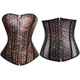 Women's Sexy Brown Faux Leather Overbust and underbust Corset with Skull Print Sexy Pirate Costume Dancer Top S-6XL