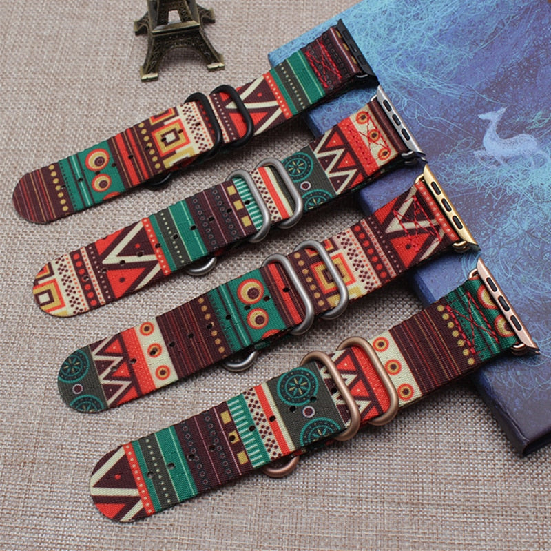 New Bohemian Nylon Band For Apple Watch 38mm 40mm 42mm 44mm Nylon Strap Apple iWatch Band Series 3 4 5 6 Sports National Pattern