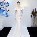Off Shoulder Elegant Evening Party Dress See-through Appliques Beaded Long Evening Dress