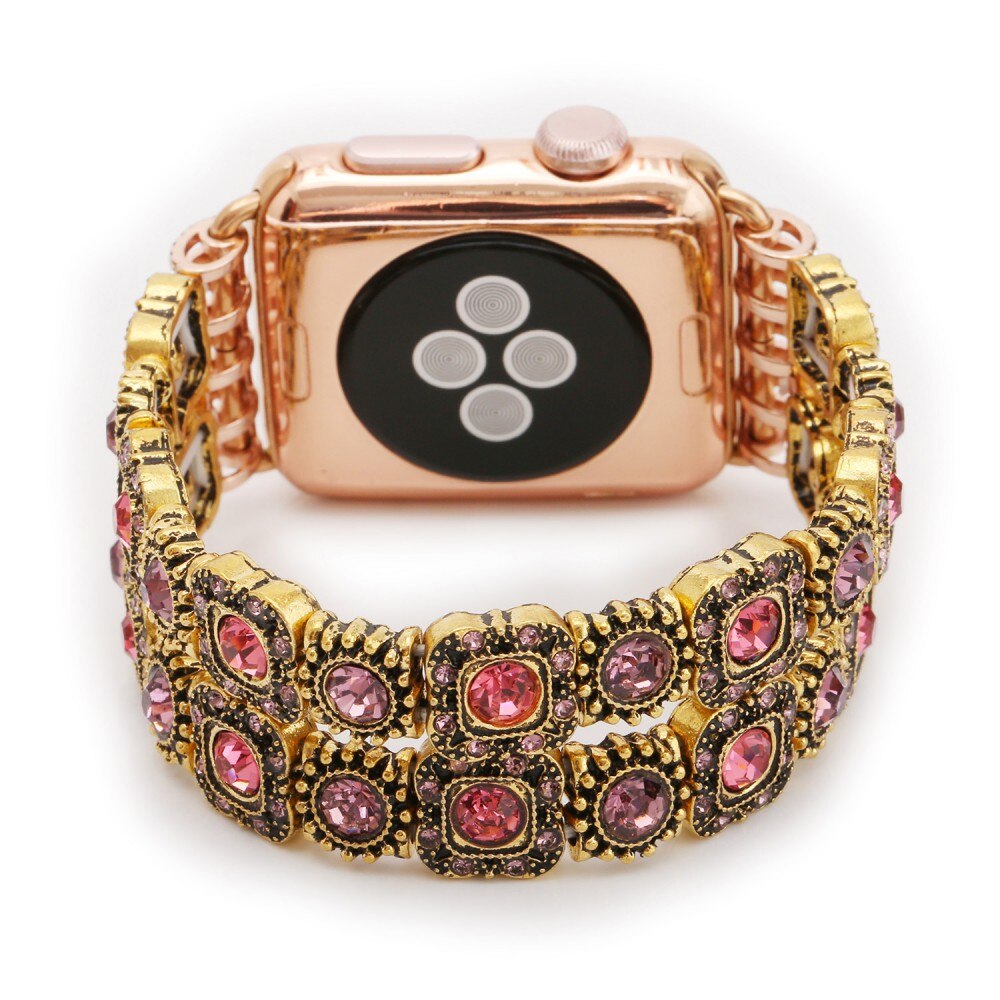 Natural Agate Stretch Bracelet for Apple Watch Band Women's Fashion Jewelry Gem Beads Wrist Strap for iWatch Series 4 3 2 1