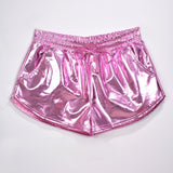 Women Hot Shiny Metallic Shorts Elastic Drawstring Summer Holographic Wet Look Booty Shorts Bottoms