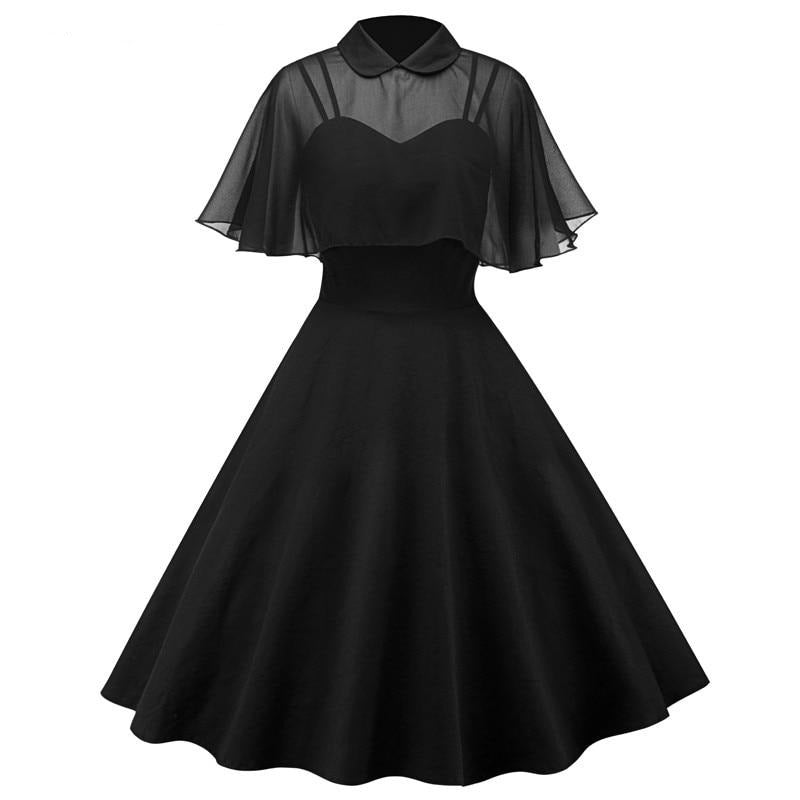 Rockabilly Vintage Two Piece Black Chiffon Cape A Line Pin up Dress –  jetechband