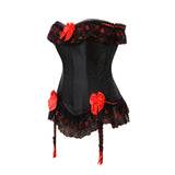 XS-7XL Hot Sexy Satin Lace overlay Overbust Corset Top Zipper Side Bowknot Decorated Clubwear Showgirl Body Shaper Plus Size