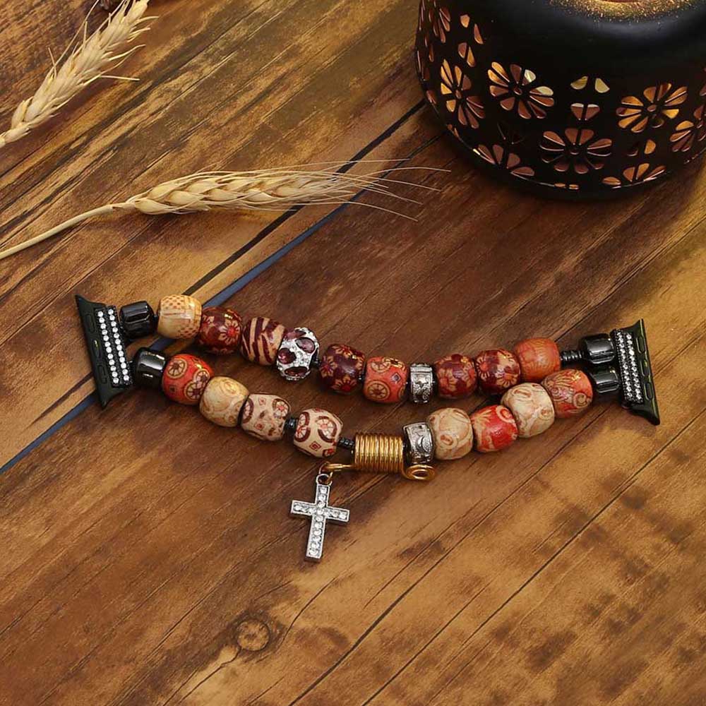 Wooden Beads Jewelry Bracelet for Apple Watch SE Band Series 6 5 4 3 Women Girl Fashion Strap for iWatch 40mm 44mm 38/42mm Belt