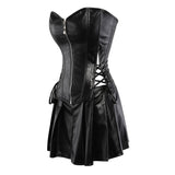 Faux Leather Corset Dress Black Strapless Clubwear Zip Body Shaper Outfit Sexy Pole Dancing Mini Skirt Party Dress Top & Skirt