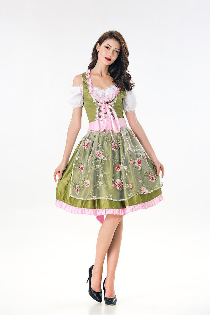 Adult WomenOktoberfest Costume Maid Wench Germany Bavarian Short Sleeve Fancy Dress Beer Girl Dirndl Outfit