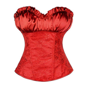 Vintage Sexy Corset Overbust Satin Floral Corset  Top Lace Up Zipper Side Body Shaper Bustier Push Up S-6XL