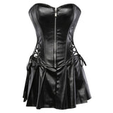 Faux Leather Corset Dress Black Strapless Clubwear Zip Body Shaper Outfit Sexy Pole Dancing Mini Skirt Party Dress Top & Skirt