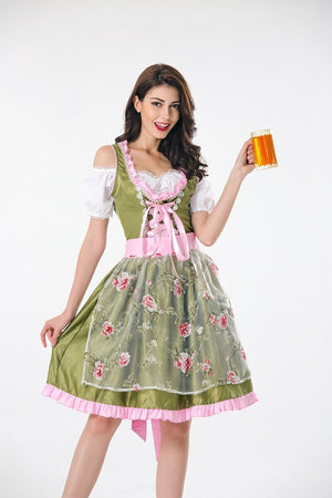 Adult WomenOktoberfest Costume Maid Wench Germany Bavarian Short Sleeve Fancy Dress Beer Girl Dirndl Outfit