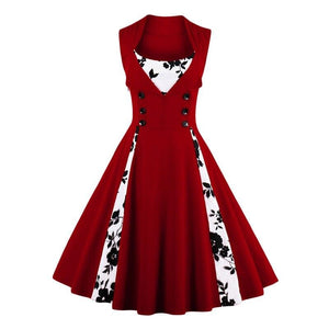 5XL Plus Size Vintage Rockabilly Pink Floral Contrast Dress Elegant Button Tunic Swing Dress