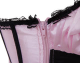 Women's Pink Satin Sexy Stripe Overbust Corset Dress Cup and Straps Bustiers and Lace Skirt Party Waist Trainer