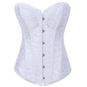 Plus Size Sexy Brocade Jacquard Corsets Bustiers Tops Floral Overbust Corset Pattern Costume Espartilho White Bridal Corset