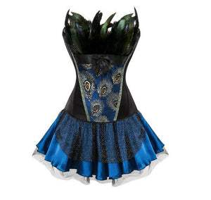 Embroidery Princess Corset Dress S-6XL Halloween Feathers Burlesque Gothic Vintage Style Overbust Corset Bustier with Skirt