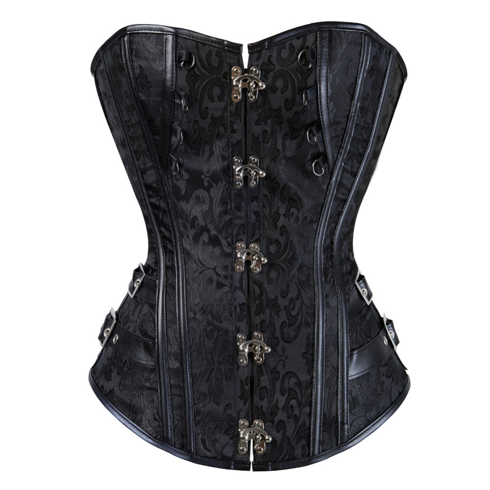 S-6XL Steampunk Corset Overbust Gothic Women Black Brocade Corsets And Bustiers Slimming Waist Trainer Bustier Corselet