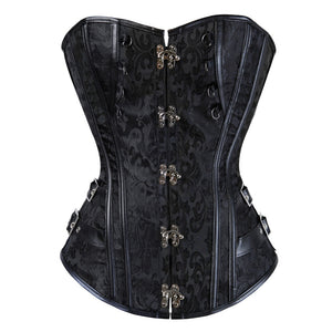 S-6XL Steampunk Corset Overbust Gothic Women Black Brocade Corsets And Bustiers Slimming Waist Trainer Bustier Corselet