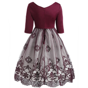 5XL Plus Size Women Hollow Lace Dress Petal Collar Half Sleeve Vintage Party Sundress Casual Elegant Flower Print A-Line Vestido