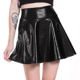 Women Pleated A-Line Skater Skirt Summer Shiny Metallic Holographic Club Disco Harajuku Mini Skirt