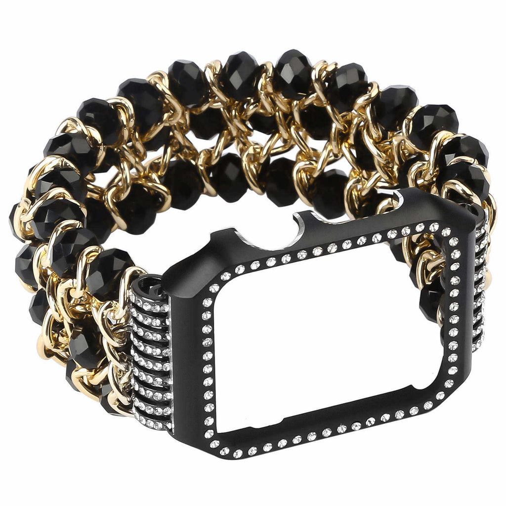 DAHASE Jewel Beads Metal Chain Bracelet for Apple Watch Band 38/42mm Bling Diamond Cover for iWatch Series 1/2/3 Wrist Strap