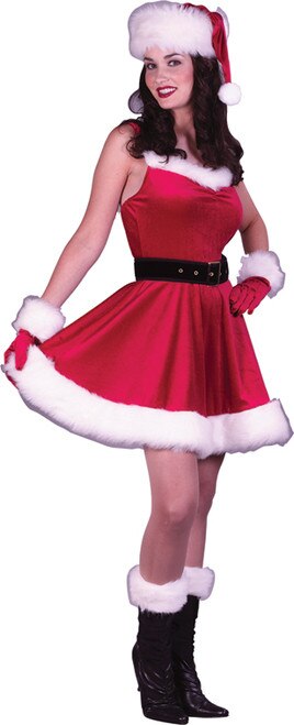 Deluxe Women Christmas XMAS Costume For Adult Red Velvet Fur Dresses Sexy Female Santa Claus Costume