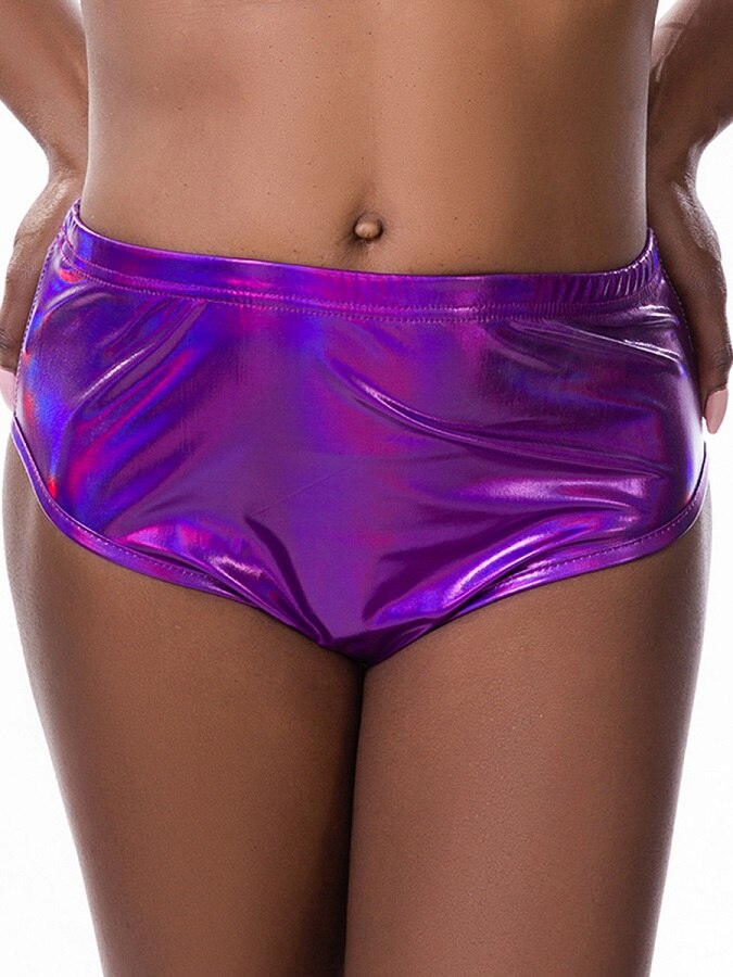 Shiny Night Club Mini Holographic Metallic Booty Shorts Liquid Wet Look Dance Bottoms Summer Raves Festivals Outfit