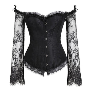 Sexy Lace Corset Tops for Women Long Sleeves Vintage Style Retro Burlesque Corset Vest Top Bustiers Lingerie S-2XL