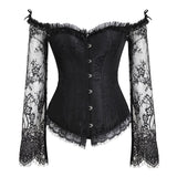 Sexy Lace Corset Tops for Women Long Sleeves Vintage Style Retro Burlesque Corset Vest Top Bustiers Lingerie S-2XL