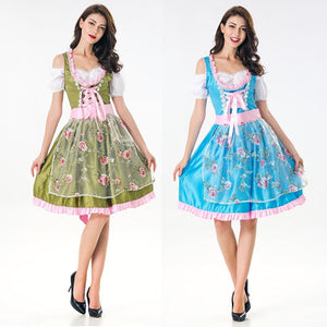 Adult WomenOktoberfest Costume Maid Wench Germany Bavarian Short Sleeve Fancy Dress Beer Girl Dirndl Outfit