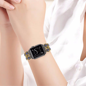 Luxury Agate Bead Watchband for iWatch Apple Watch 38mm 42mm Series 1 2 3 Women Band Flexible Strap Wrist Bracelet with Adapters