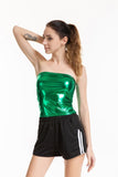 Stretchy Strapless Metallic Boob Tube Bandeau Off Shoulder Shiny Crop Club Dance Tops